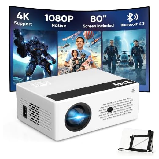 TMY 1080P Full HD Portable Mini Projector, Upgraded Bluetooth Movie Projector with Screen, Compatible with TV Stick Smartphone/HDMI/USB, Indoor & Outdoor Use