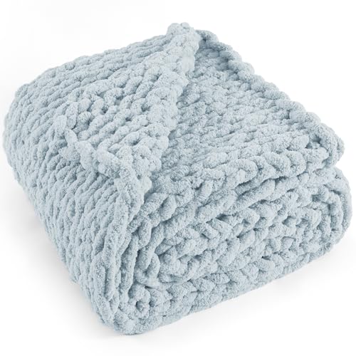 LONG CREATE Chunky Knit Throw Blanket 60"X 80", 100% Handmade
