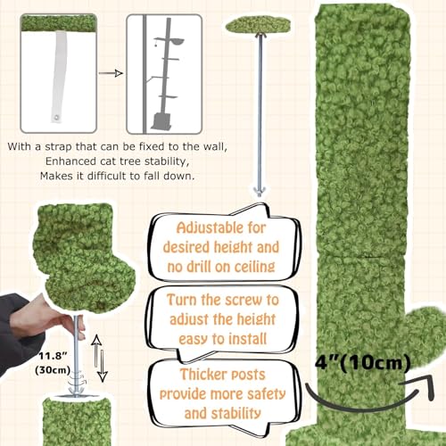 Pempet Árvore para gatos do chão ao teto de 245 a 274 cm, altura ajustável, torre para gatos de 5 an