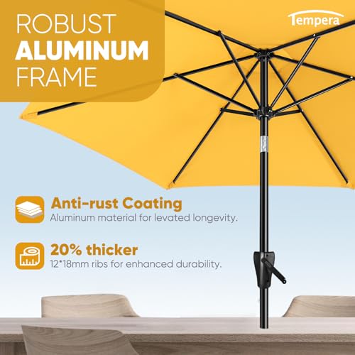 Image of Tempera Patio Market Outdoor Table Umbrella with Push Button Tilt and Crank, Large Sun Umbrella with Sturdy Pole & Fade Resistant Canopy, Easy to Set
