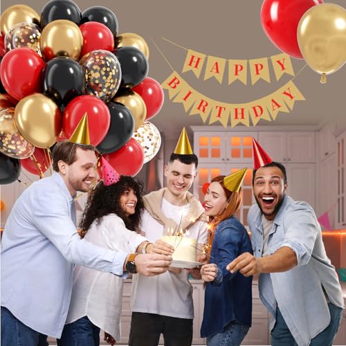 Image of 12inch Red Black and Gold Balloons with Red Black Gold Confetti Balloons