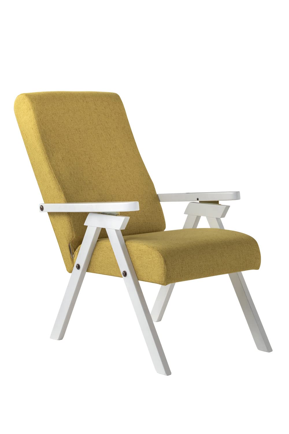 ESSEGI Fauteuil en Bois FIAMMETTA SRL Relax inclinable Laqué Blanc Tissu Jaune Moutarde Déhoussable