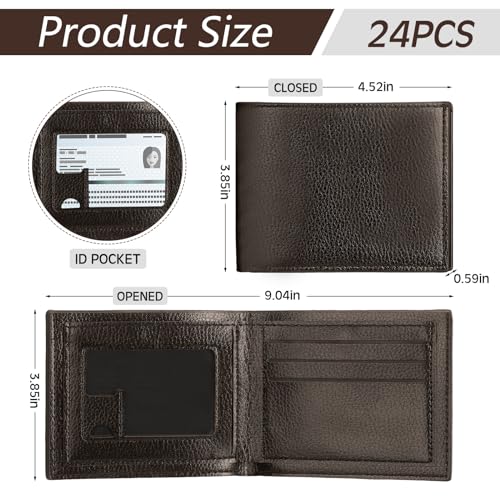 24 Pcs Leather Wallet Bulk for Men PU Slim Bifold Wallet Set Father's Day Gifts for Husband Son Grandpa Coworker (Brown)2