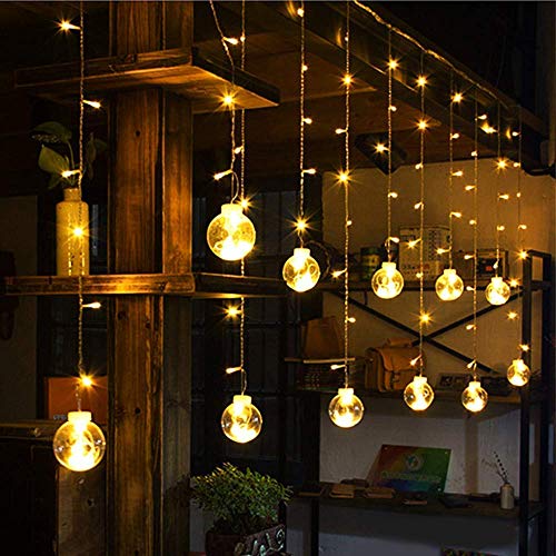 Image of Plastic 12 Ball 138 Led 8.2 Feet Wish Ball Curtains String Lights Window Curtain Lights Sourced for Indoor Outdoor Decoration in Birthday (3 Meter, Warm White) (String Light)