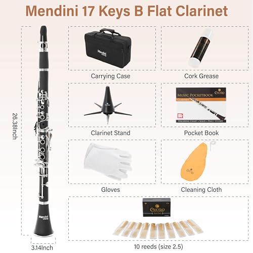 Image of Mendini by Cecilio Ebonite Bb Clarinet Kit for Beginner - Black