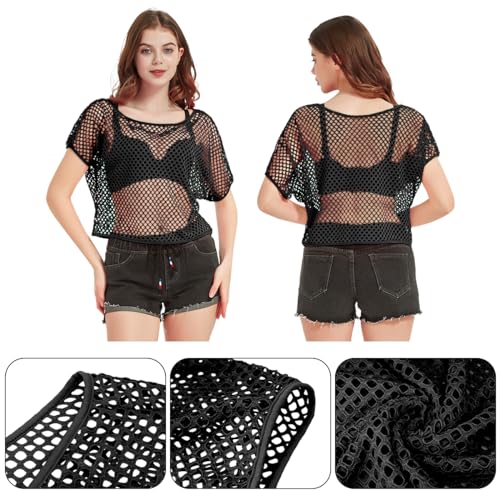 80s Fancy Fishnet Top for Women Neon Mesh Top Off the Shoulder T-shirt 1980s Retro Theme Party Costume Accessories Cosplay - Image 2