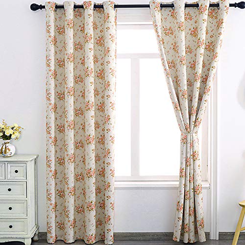 Image of Autumn Dream Rose Beige Blackout Soundproof Curtains Panels for Bedroom Grommet Top Floral Farmhouse Curtains Drapes for Living Room, Dining Room,52 by 96Inch