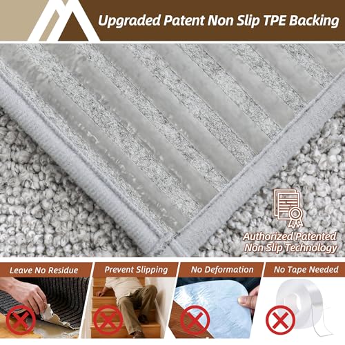 Image of COSY HOMEER Stair Treads for Wooden Steps 11 inchx30 inch Washable Indoor Carpet Stair Treads Non Slip Soft Polyester Stair Carpet Tread Reusable Stair Runner Rugs for Kids, Elders,Pets,Grey,15pcs