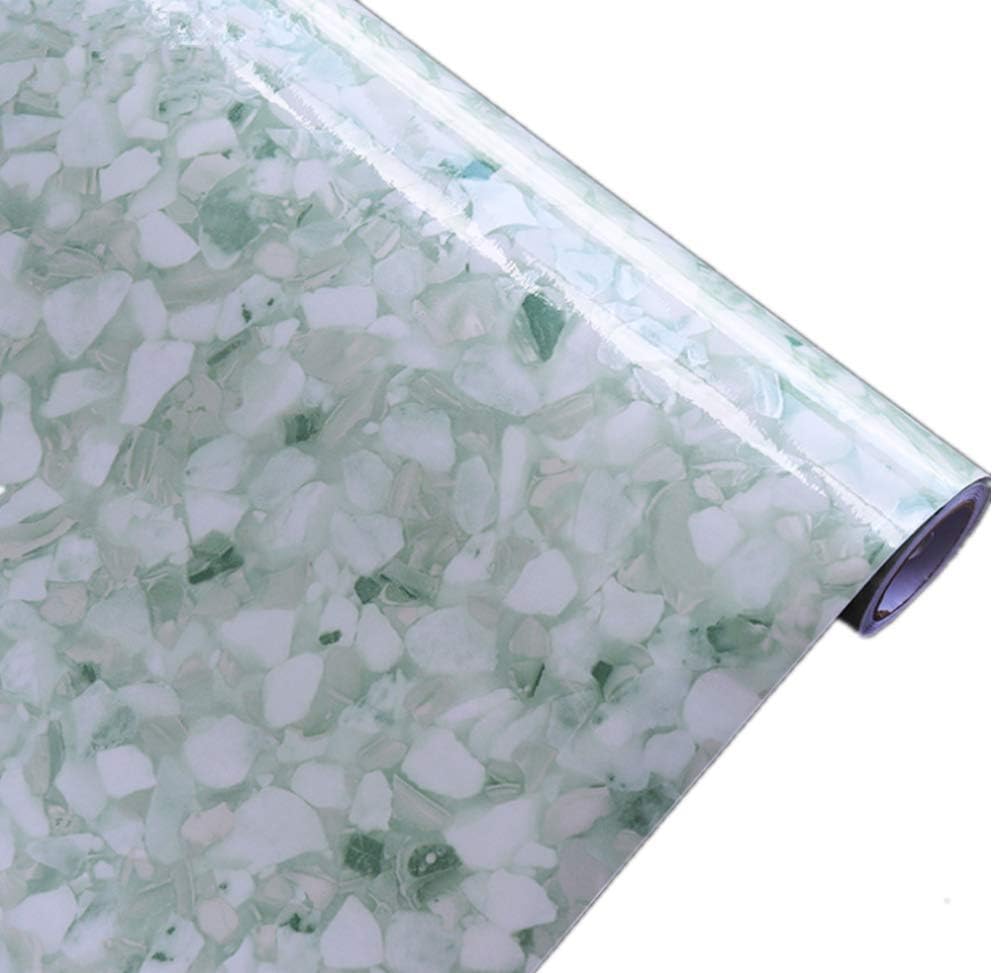 Light Green Granite Look Marble Gloss Film Vinyl Counter Top Peel and Stick Wall Decal Self Adhesive Self Adhesive 15.6In by 79In(Terrazzo)