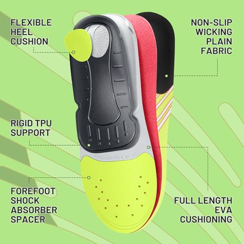 Image of 240lbs+ Arch Support Pain Relief Insole Men Plantar Fasciitis Orthotic Insert Women, Comfort Flat Feet Heel Pain Work Boot Shoes Insole Standing All Day Size 7, 260MM