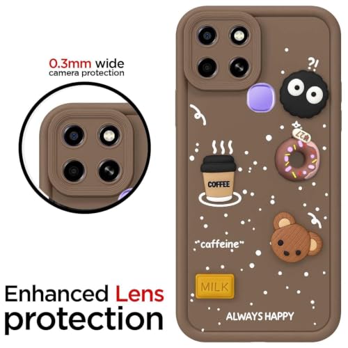 Image of Bintage Cute Fun Ball | Taddy Cartoon 3D Smiley Coffee Cup | Milk Donut | Full Protection Rubber Back Cover Compatible for Infinix X6512 / Smart 6HD - Brown