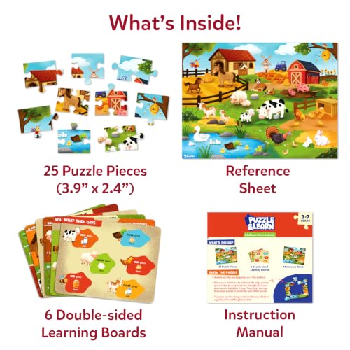 Image of Skillmatics Puzzle & Learn - Farm Animals, 25-Piece Jigsaw Puzzle | 6 Learning Boards, Educational Screen-Free Activity for Preschoolers & Toddlers, Gift for Boys & Girls Ages 3, 4, 5, 6, 7
