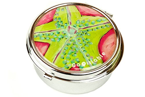 GOPILLABLE Pill Box Pill CASE for Pocket OR Purse Decorative Starfish Design Pill Organizer for Travel Small Pill Box/Pill case