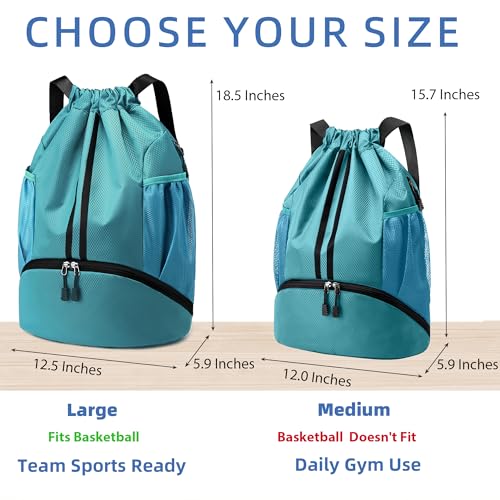 Image of JELUTAR Drawstring Backpack Gym Bag with Shoes Compartment, Teal