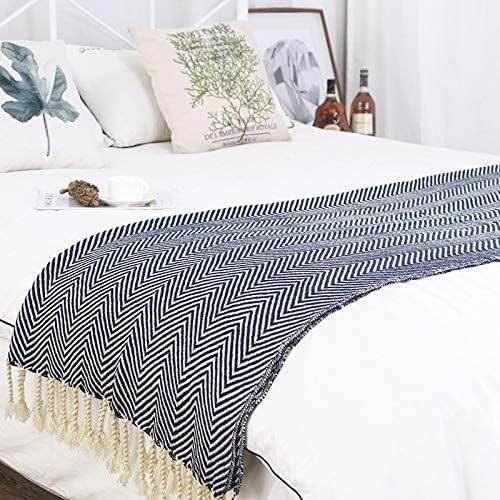 Hotel Bed Runner Scarf Europe and America Herringbone Knit Bed Cover Scarves Decoration Sofa Blanket Bedding Protection Bed Tail Towel for Queen, Double, Single, King (Color : Navy, Size : 170cmx130