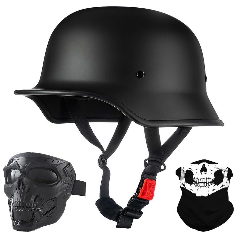 Bygmwep Men's X2 Vintage German Style Motorcycle Half Helmet, Ece Approved Adult Wo Retro Open Face Helmet, With Adjustable Quick Release Buckle, For Bicycle Cruiser Scooter, M~Xxl