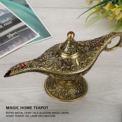 Vintage Collectable seltene Legende Aladdin Magic Genie Lampen Weihrauch Brenner Aladdin Wunderlampe Öllampe Arabische Genie Lampe Genie Licht für Home Table Dekoration & Geschenk(Grüne Patina)