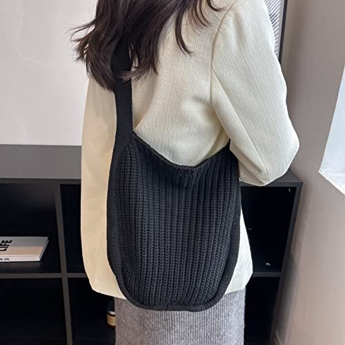 Image of VIWIME Women's Crocheted Crossbody Tote Hobo Bag, Knitted Shoulder Handbag, Aesthetic Handmade Cute Purse, Knit Crochet Bag
