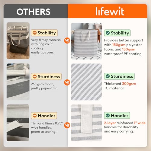 Image of Lifewit 2 Pack Laundry Basket 100L Each, Collapsible Clothes Hamper with Reinforced Handles, Freestanding Waterproof Design for Bedroom and Laundry Room, Grey&Blue 200L Total