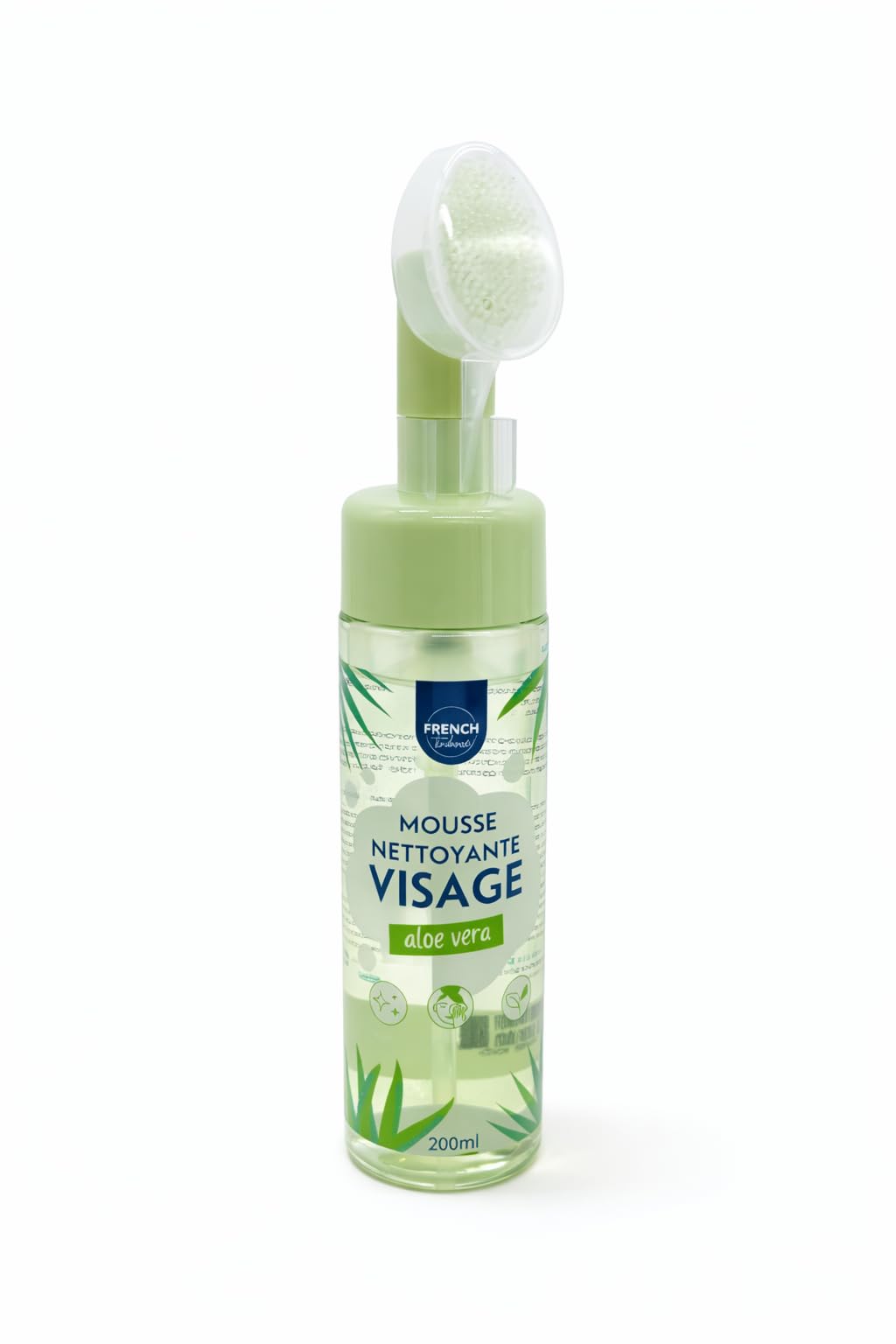 Mousse Nettoyante Visage Aloe Vera 200ml avec Brosse Intégrée – Nettoie, Démaquille et Purifie – Soin Quotidien Hydratant – FRENCH Beauté