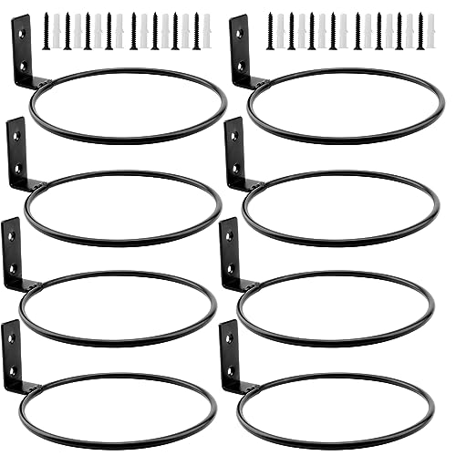 MOUYAT 8 Pack 6 Inch Black Plant Pot Holders, Flower Pot Holder Ring Wall Mount Plant Holder, Heavy Duty Iron Planter Ring Hangers for Fence Balcony Home Garden Yard, Screws Included by MOUYAT - Used condition - US$17.27