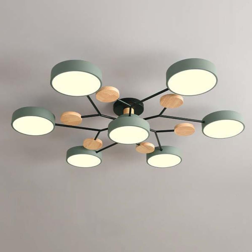 Plafond bas mal éclairé résolu avec ce plafonnier molécule bois 7 feux