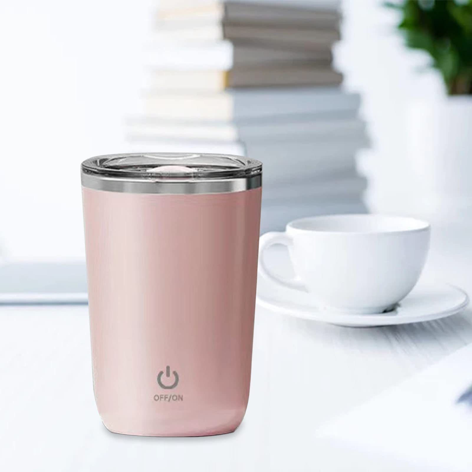 Self Stirring Coffee Mug, 350ml Self Mixing Coffee Mug Electric Coffee Mug with Lid Automatic Stirring Coffee Mug for Coffee Milk Tea (Pink)