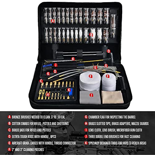 Gloryfire Gun Cleaning Kit Rifle Handgun Shotgun Pistol Cleaning Kit For All Guns With High-End Brass Brushes, Mops, Jags, Reinforced, Lengthened Rods And Gun Cleaning Snake&Ropes #TOP2