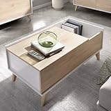 STRUCTURE ET UTILISATION - Table basse avec plateau de rangement réglable en hauteur et étagère ouverte, parfaite pour être placée aussi bien dans le salon que dans la cuisine, elle est idéale si elle est utilisée dans des pièces avec des contraintes d'espace grâce aux dimensions standard dont elle est composée de - Table basse parfaite pour compléter l'espace devant votre canapé ou fauteuil - Meuble pouvant être utilisé comme surface d'appui polyvalente, un meuble parfait pour meubler une salle d'étude ou de conférence - L'espace conteneur est adapté pour contenir des magazines , des livres ou tout ce dont vous avez besoin pour compléter votre téléviseur