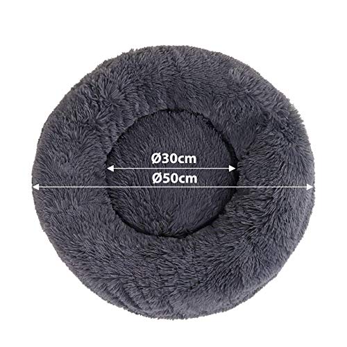 lionto Donutbett für Hunde und Katzen, Flauschiges Hundebett rund für kleine und große Heimtiere, Ø 50 cm, weiches Katzenbett aus kuscheligem Plüsch, Hundekissen mit extra Dicker Füllung, dunkelgrau