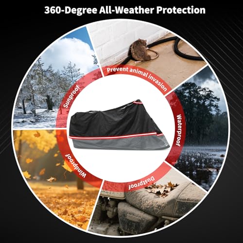 AUTOLION Full Enclosed Motorcycle Cover,Waterproof for Outdoor & Indoor Storage, 600D Heavy Duty with Reflective Strips, Fits Scooters & Touring Motorcycles up to Length 108\" x 45\" x 59\" Black&Gray - Thumbnail 4