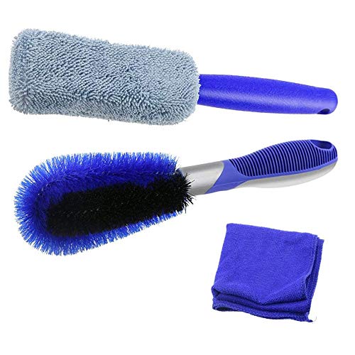 Fixget Premium Felgenbürste, 3 in 1 Waschbürste mit Mikrofasertuch, Felgen Saubere, Optimale Felgenreinigung für Stahlfelgen, Alufelgen, Chromfelgen, Schonenden und Effektiven Reinigung (Blue)