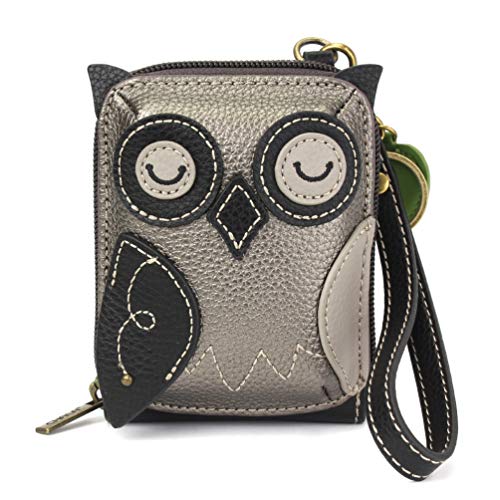 CHALA RFID Cute-C Credit Card Holder Wallet Wristlet - Women Faux Leather Cute-C with Strap - Owl