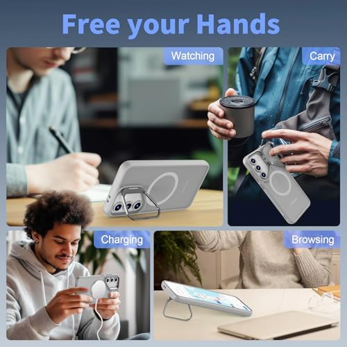 Image of DIZORO TPU Samsung Galaxy S25 Plus 5g Case Compatible with Wireless Charging,with Camera Stand,Military Grade Drop Tested,Translucent Hard Back Soft Edge Back Cover(Titanium)