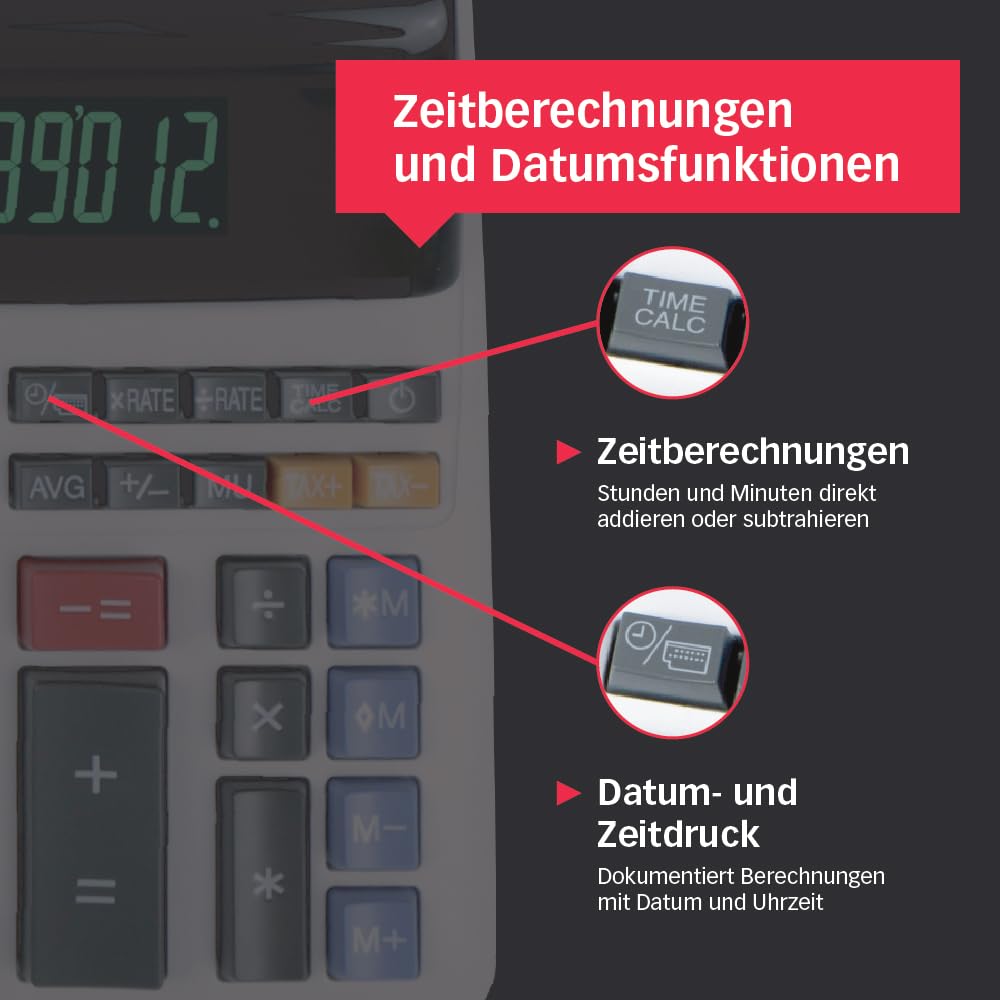 Sharp EL-2607LG Druckender Tischrechner 12-stellig, LCD Display, Heavy-Duty-Druckwerk, Tax/Währung, Schwarz/Rot Druck, Netzanschluss, Weiß