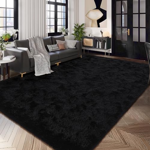 HOMORE Black Rug for Bedroom 4x6 Furry Carpet for Boys Girls Shaggy Fuzzy Rugs for Living Room Non Slip Large Rug for Kids Dorm Home Decor
