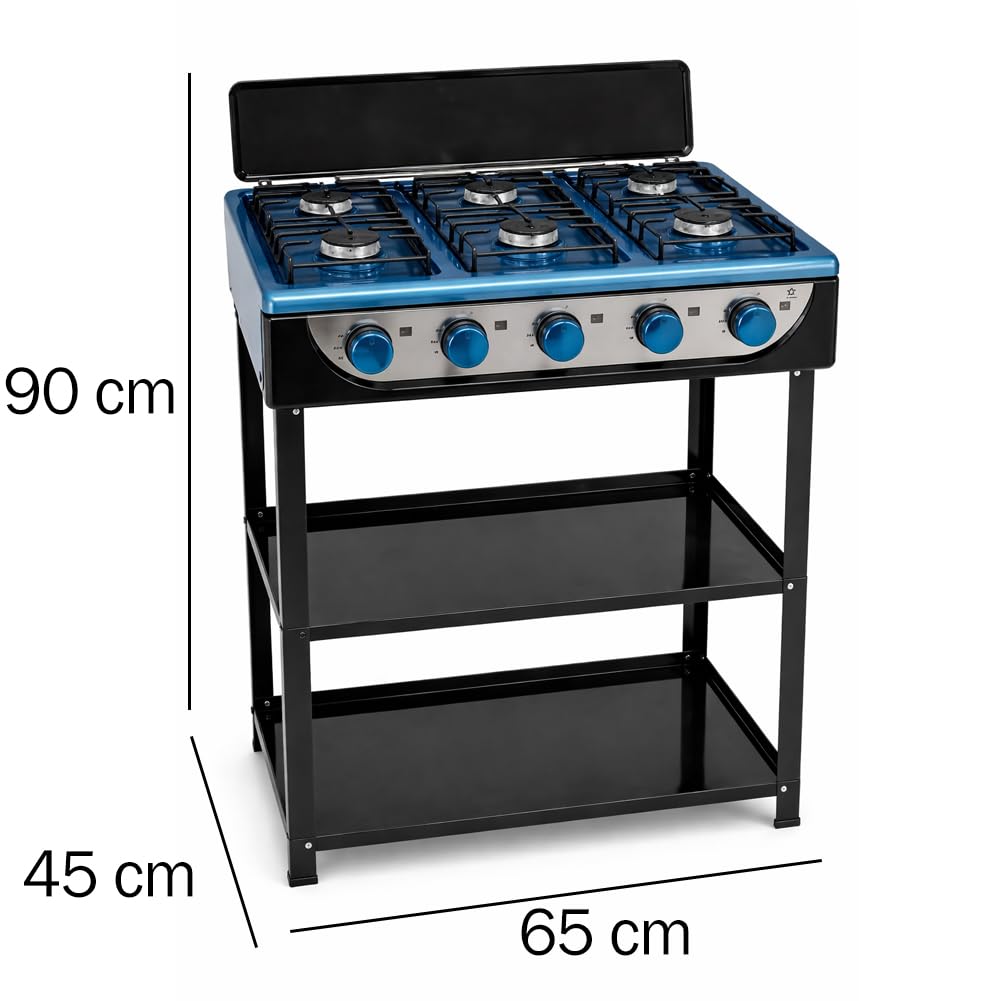 BAKAJI Cucina a Gas GPL con 5 Fuochi da Esterno e 2 Ripiani, Cucinotto Portatile in Acciaio con Paravento 5 Bruciatori, Piedini Stabili Antiscivolo, Ideale per Giardino, Patio, Balcone, Campeggio