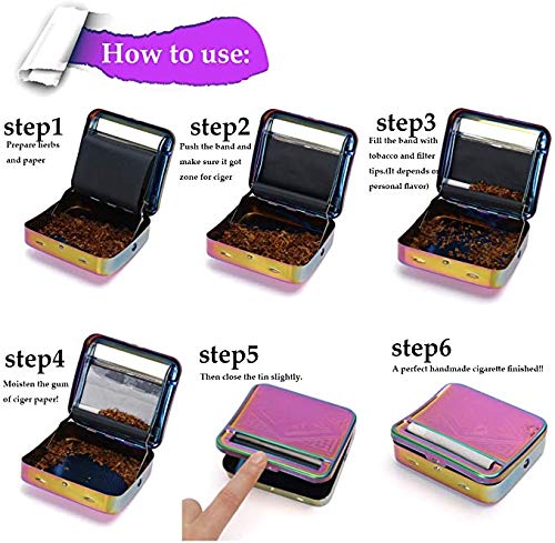 Automatic Rolling Box，70Mm Cigarette Rolling Machine ，Manual Cigarette Tobacco Rolling Machine Portable Metal Box For Rolling Tobacco, Smoking Roller And Storage Case (Colorful) #TOP2