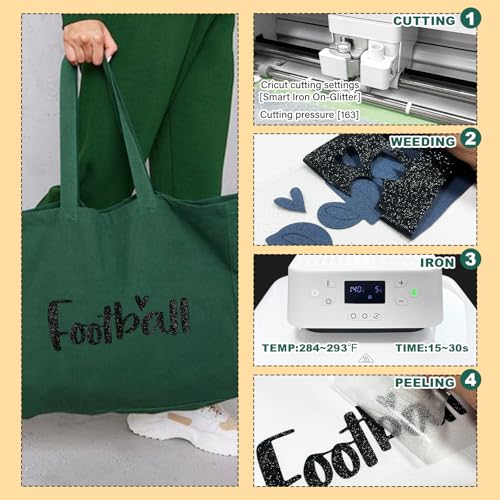 Image of Black Glitter HTV Heat Transfer Vinyl, 12 inch x 8ft lron on Vinyl, for T-Shirt Ironing, Vinyl HTV Easy to Cut and Weed, The Best Choice for DIY Creativity