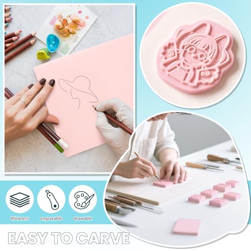 Image of 6 Pack 8 inchx10 inch Large Rubber Carving Blocks for Stamp Making, Printmaking & Block Printing, Soft Pink Carving Sheets for DIY Crafts, Art Projects, Craft Supplies for Beginners & Artists Professionals
