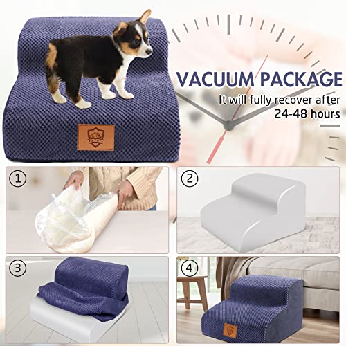 Kphico 2-Tier Foam Pet Stairs, High Density Foam Dog Ramp, Non-Slip Dog Stairs With Washable Cover, Pet Steps For Older Dogs, Cats, Puppies, Injured Dogs - Send 1 Remover Roller (Blue) #TOP4