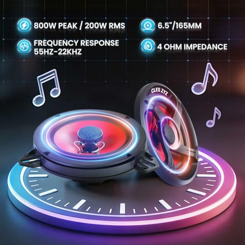 6.5‑Inch Car Coaxial Speakers, 800W Max Power, 200W RMS, 4 Ohm, 90dB Sensitivity, 6.5 Speakers with Glass Fiber Cone for Delivering Hi‑Fi Sound, Ideal Audio Upgrade for New & Used Cars (Pair) - Image 3