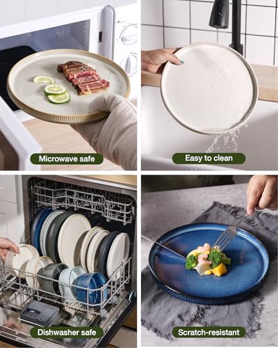 Image of Famiware Star 8-Piece Stoneware Dinnerware Set for 4 - 10.5 inch Flat Dinner Plates & 23 oz Deep Cereal Bowls, Everyday & Formal Use, Chip & Scratch Resistant, Microwave /Dishwasher Safe, Cappuccino White
