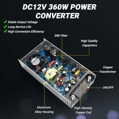 New Version Converter, 110V AC to 12V DC Converter Power Supply 12V 360W 30A DC Switch Transformer for RV,Pump,LED Strip, LCD Monitor (12V 360W) - image 4