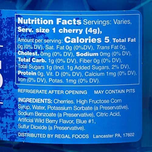 Regal 16 oz. Light Blue Maraschino Cherries with Stems