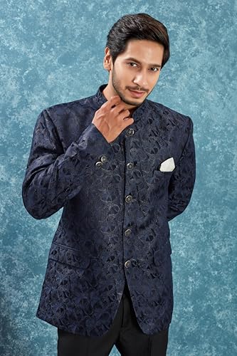 Men's Indian Ethnic Jacquard Silk Jodhpuri Casual Slim Fit Waist Coat Bandhgala Jacket4