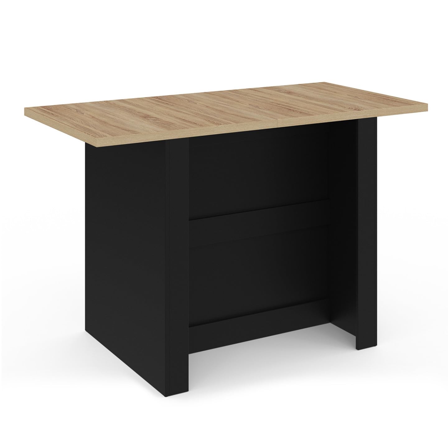 IDMarket - Ilot central BAO 140 cm 4 personnes bois noir avec plan de travail façon hêtre