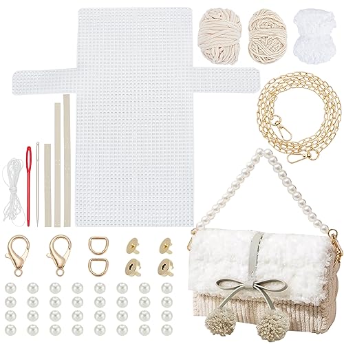 WADORN DIY Knitting & Crochet Handbags Kit, Mesh Plastic Canvas Kit for Shoulder Bags Crossbags, Embroidery Projects, Linen