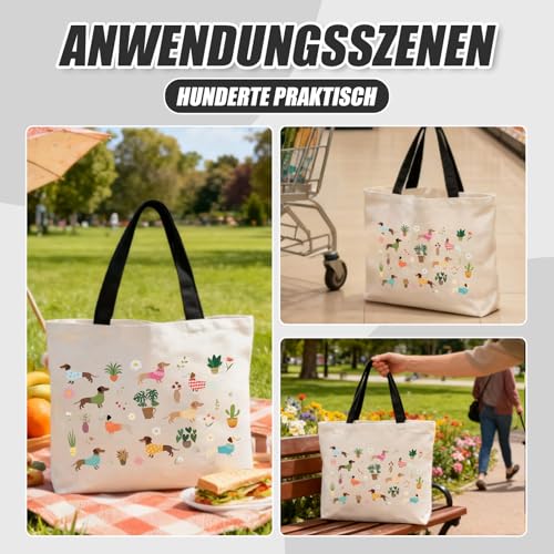 Dackel Geschenke, Damen-Tragetaschen aus Segeltuch, großes Fassungsvermögen wiederverwendbare Einkaufstasche, Dackel Geschenke Für Tierliebhaber, Tragbar Kulturtasche Damen für Reise Alltagsleben