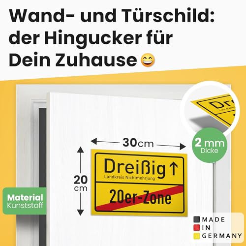 DankeDir! Dreißig 20er Zone - Schild 30 x 20 cm - Geburtstagsgeschenk 30. Geburtstag 30er Männer & Frauen 30 Jahre Geschenk - Geschenkidee Geburtstagsdeko Partydeko Geburtstagskarte